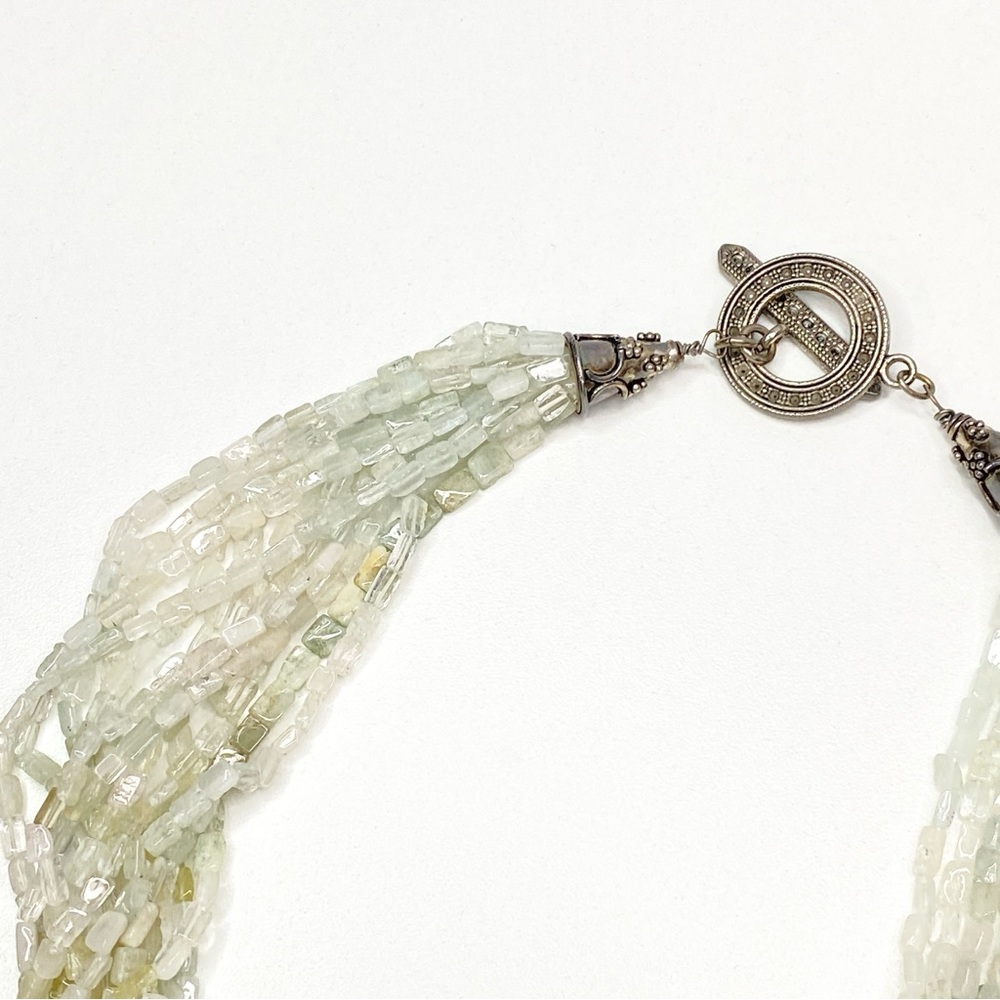 Vintage Pale Green Multi-Strand Beaded Necklace with Rectangular Pendant - Picture 11 of 15